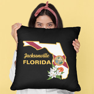 Almofada Texto Personalizado Sinalizador Flor e Flor Laranj