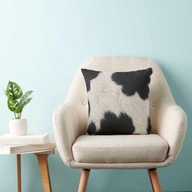 Almofada textura de couro de vaca preto e branco pele anima (Cadeira)