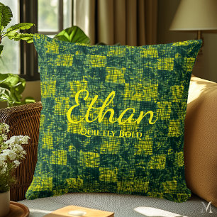Almofada Textura de Denim Verde e Amarelo   Bold Custom Hom