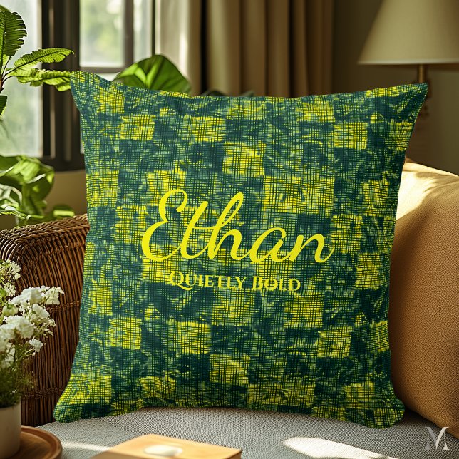 Almofada Textura de Denim Verde e Amarelo | Bold Custom Hom (Criador carregado)
