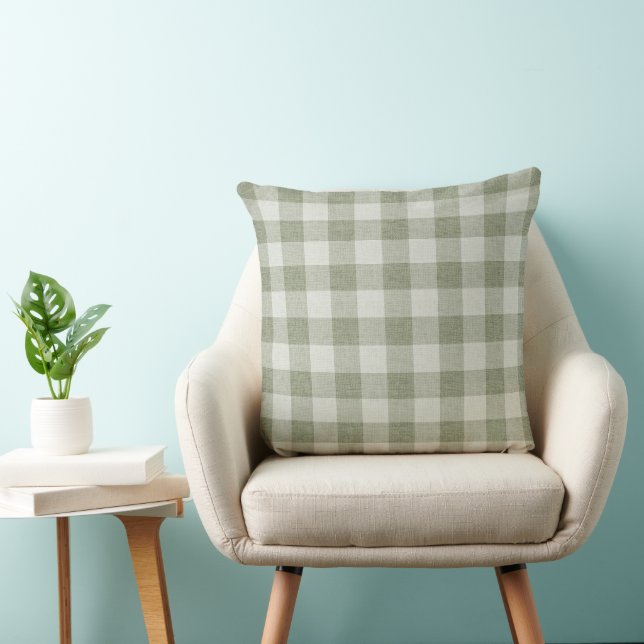 Almofada Textura de Linho Xadrez Búfalo em Gingham Verde Sa (Cadeira)