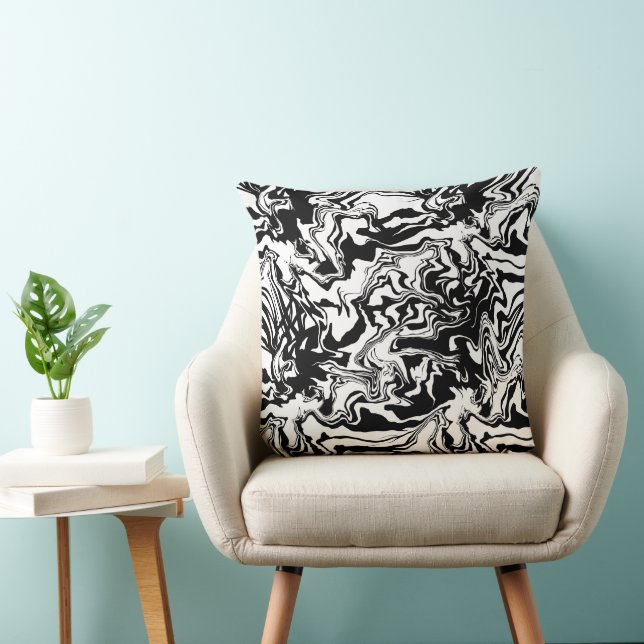 Almofada Textura de mármore - Abstrato preto e branco sem c (Cadeira)