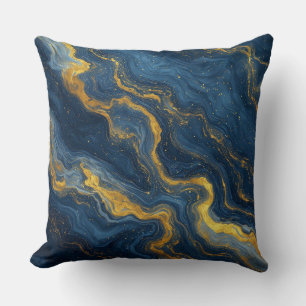 Almofada Textura de Mármore Azul e Dourado Abstrato