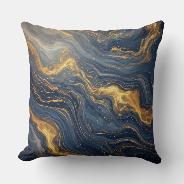 Almofada Textura de Mármore Azul e Dourado Abstrato (Frente)