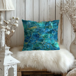Almofada Textura de Mármore Azul Turquesa com Veias Dourada