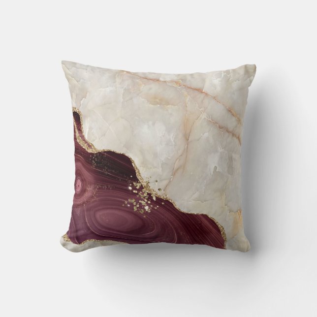 Almofada Textura de Pedra de Mármore Burgundy Creme na Moda (Frente)