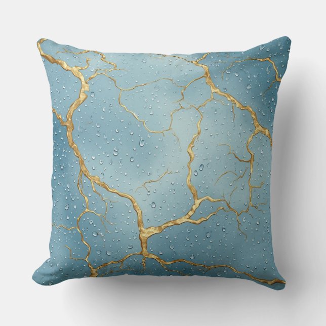 Almofada Textura de Rachadura Dourada Abstrata com Metálico (Frente)