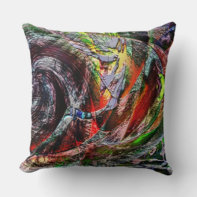 Almofada Textura de ruínas digitais sobre gradiente vermelh (Frente)