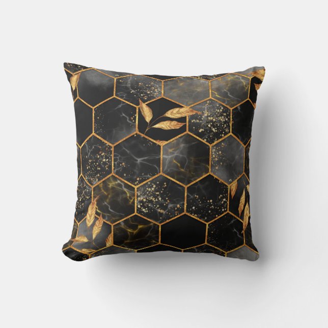 Almofada Textura uniforme de hexágono mármore com folhas de (Frente)