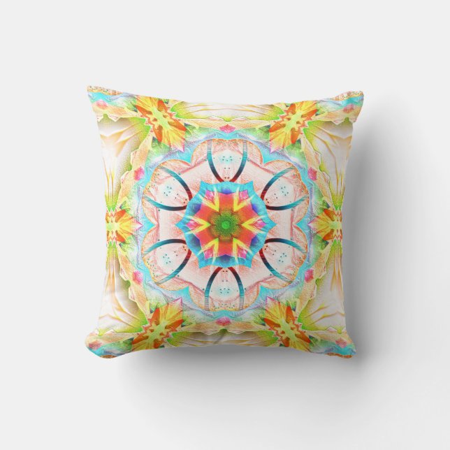 Almofada Textura verde-acinzentada, caleidoscópio com flore (Frente)