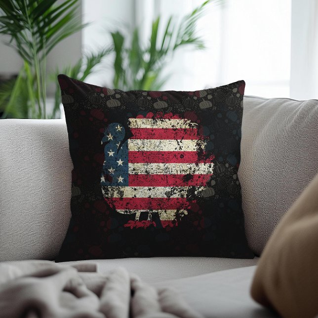Almofada Thanksgiving Turkey With American Flag (Criador carregado)