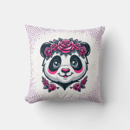 Almofada This smiling panda framed by pink roses blends exo