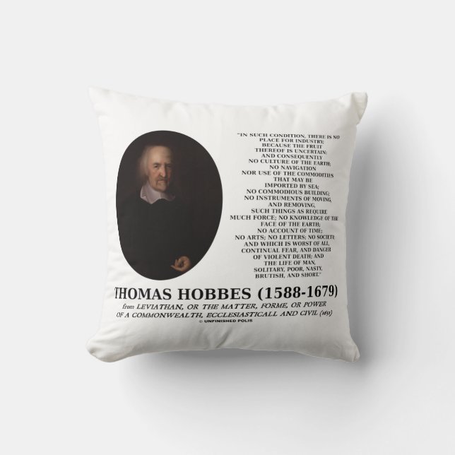 Almofada Thomas Hobbes Leviathan Man Solitário Pobre Citaçã (Frente)
