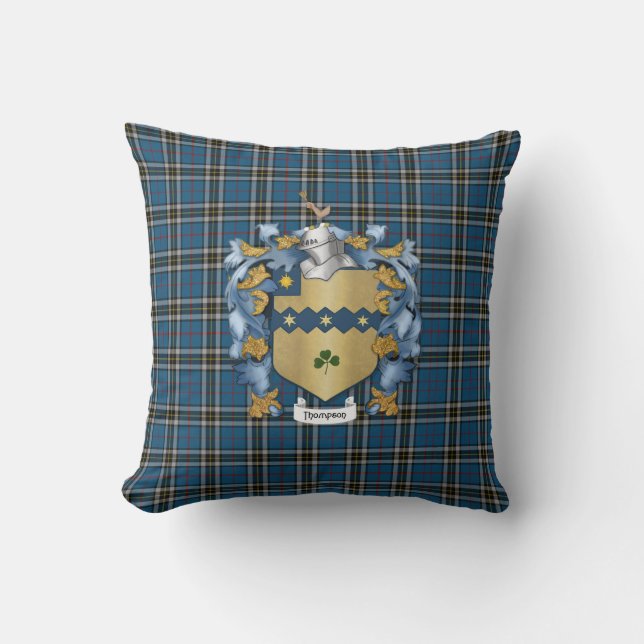 Almofada Thompson Family Crest e Xadrez de Tartan (Frente)