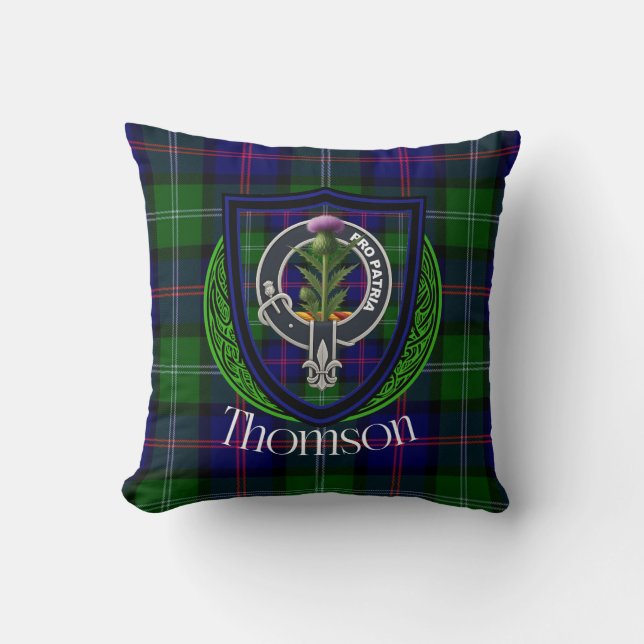 Almofada Thomson Scottish Clan Tartan & Crest (Frente)