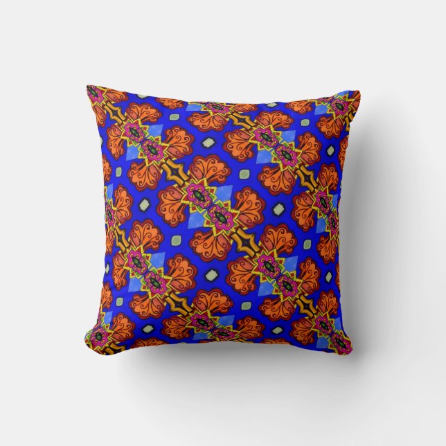 Almofada THP - 001 - Azul e laranja - Travesseiro decorativ (Frente)