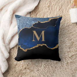 Almofada Thr Moderno Azul Marinho Dourado Mármore Brilho Mo