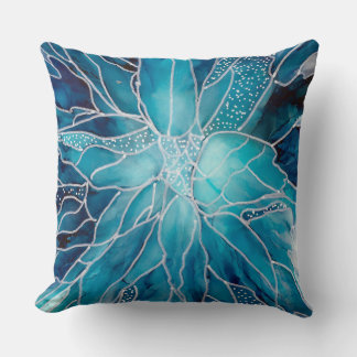 Almofada Throw Cushion -  Alcohol Ink Art Blue White Flower