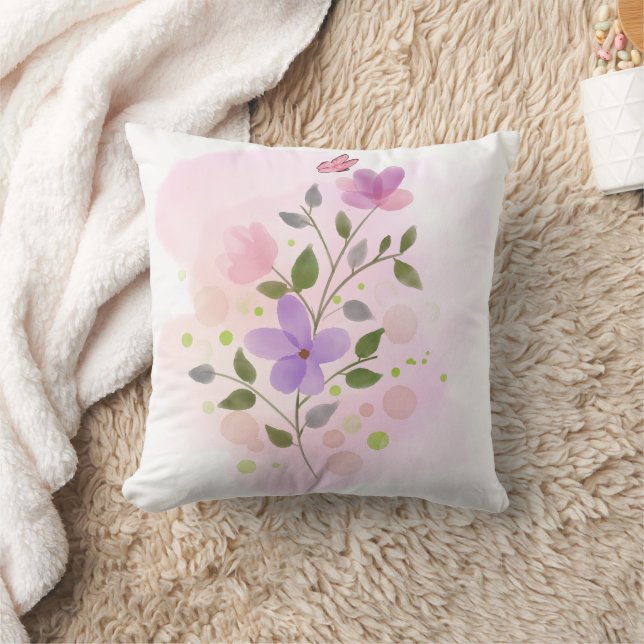 Almofada Throw Pillow 16" x 16"Soft Watercolor Illustration (Cobertor)