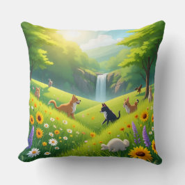 Almofada Throw Pillow Blooming Green Fields & Waterfall Ser