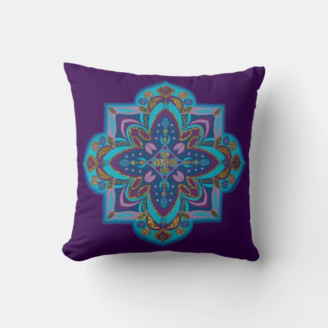 Almofada Throw pillow - blue and purple mandala (Frente)