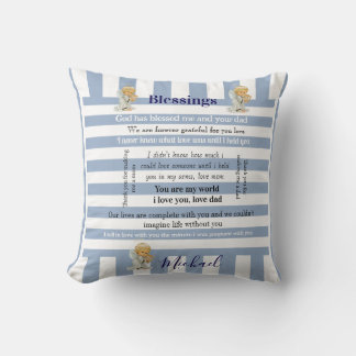 Almofada Throw Pillow Blue & White Stripe Blessings 