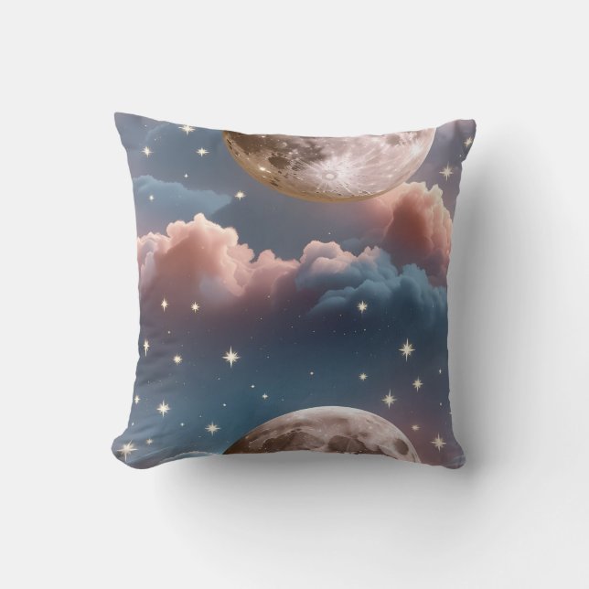 Almofada Throw Pillow - Blush Peach Sky Blue Celestial Moon (Frente)