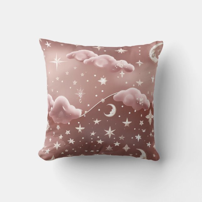 Almofada Throw Pillow - Blush Pink Celestial Moon Phases (Frente)