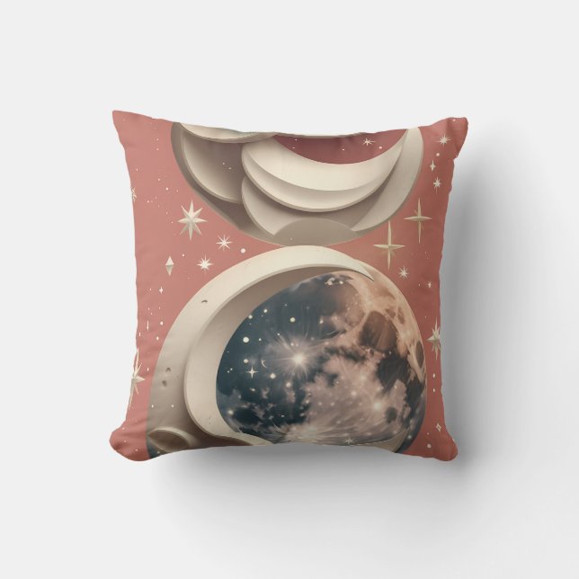 Almofada Throw Pillow - Coral Celestial Moon (Frente)