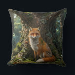 Almofada Throw Pillow Fox in the forest<br><div class="desc">The pillow depicts a fox hiding under a mossy tree.</div>