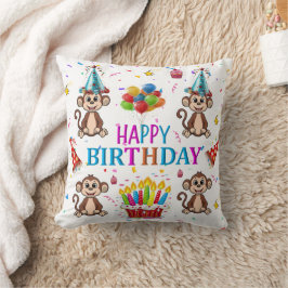 Almofada Throw Pillow, Happy Birthday Monkey Cupcake