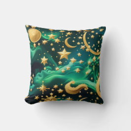 Almofada Throw Pillow – Luxury Emerald Celestial Moon