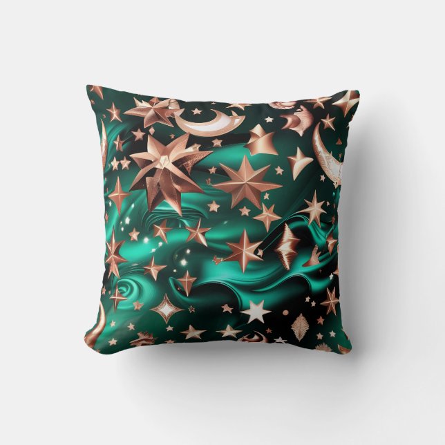 Almofada Throw Pillow – Luxury Malachite Green Celestial  (Frente)