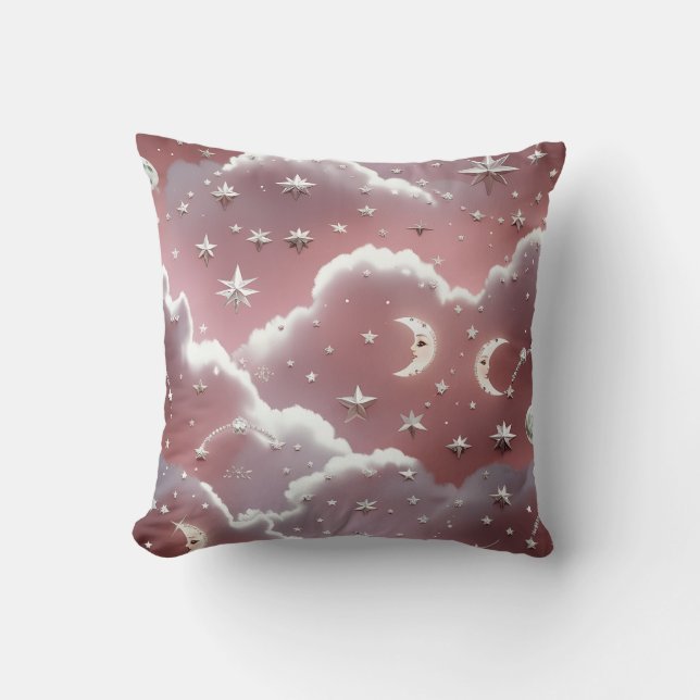Almofada Throw Pillow – Luxury Quartz Pink Celestial Moon (Frente)