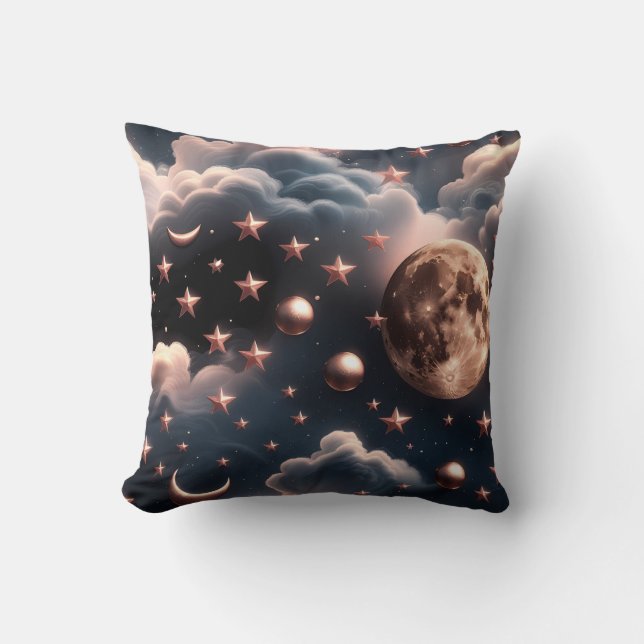 Almofada Throw Pillow – Luxury Rose Gold Celestial Moon (Frente)