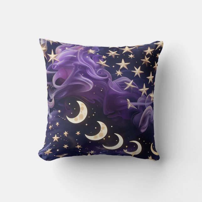 Almofada Throw Pillow – Luxury Royal Amethyst Celestial Moo (Frente)