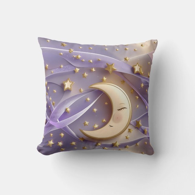 Almofada Throw Pillow - Pale Gold Lavender Celestial Moon (Frente)