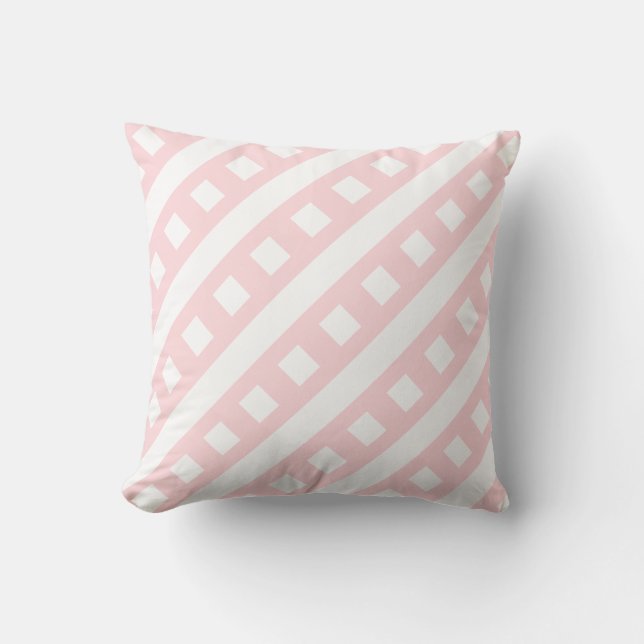 Almofada Throw Pillow Pink & White Stripe Square (Frente)