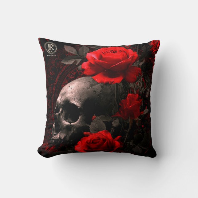 Almofada  Throw Pillow Rebellion 78 Skull and roses  (Frente)