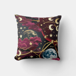 Almofada Throw Pillow – Red Celestial Moon Design