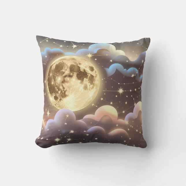 Almofada Throw Pillow - Soft Gold Ivory Celestial Moon (Frente)