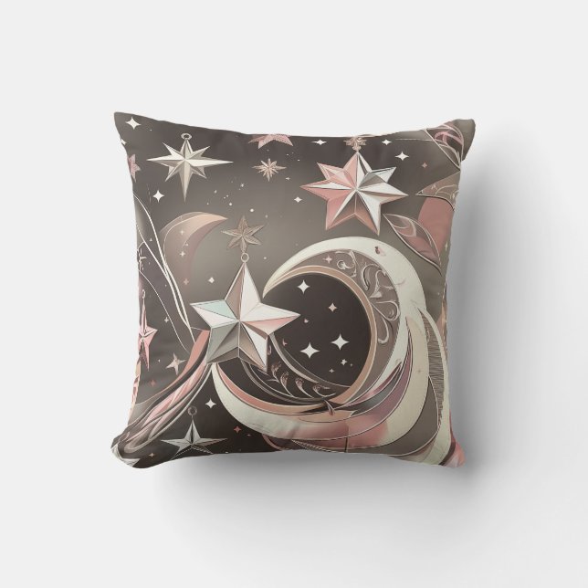Almofada Throw Pillow - Soft Taupe Rose Celestial Moon (Frente)