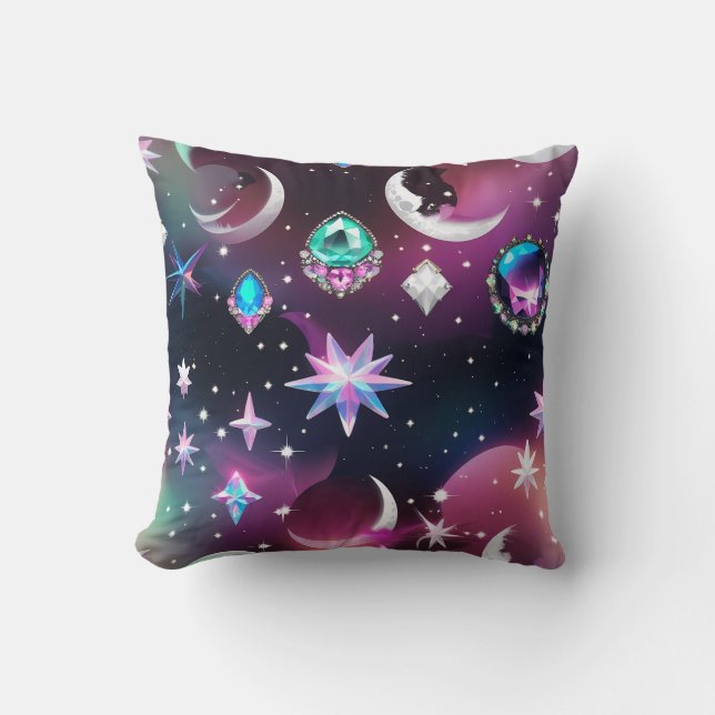 Almofada Throw Pillow - Tourmaline Opal Celestial Moon (Frente)