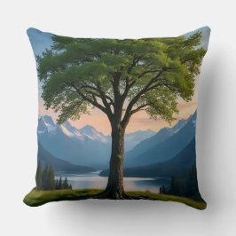 Almofada Throw Pillow Tree, Green Land, Sea, Sky & Mountain
