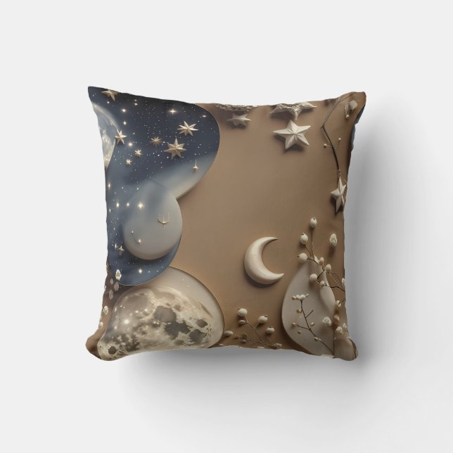 Almofada Throw Pillow - Warm Beige Celestial Moon (Frente)