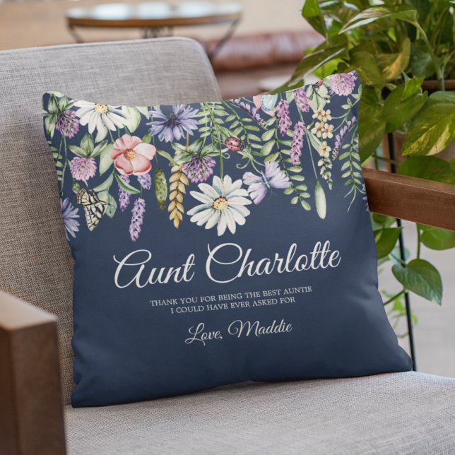 Almofada Tia Mensagem Personalizada De Niece Wildflower (Aunt Custom Message From Niece Wildflowers Throw Pillow
)