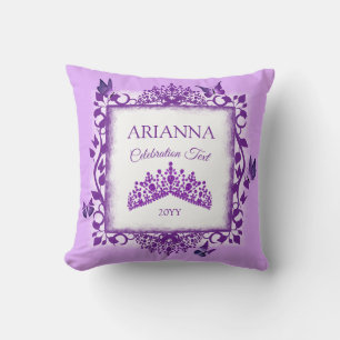 Almofada Tiara Roxa Personalizada & Borboletas Lembrança