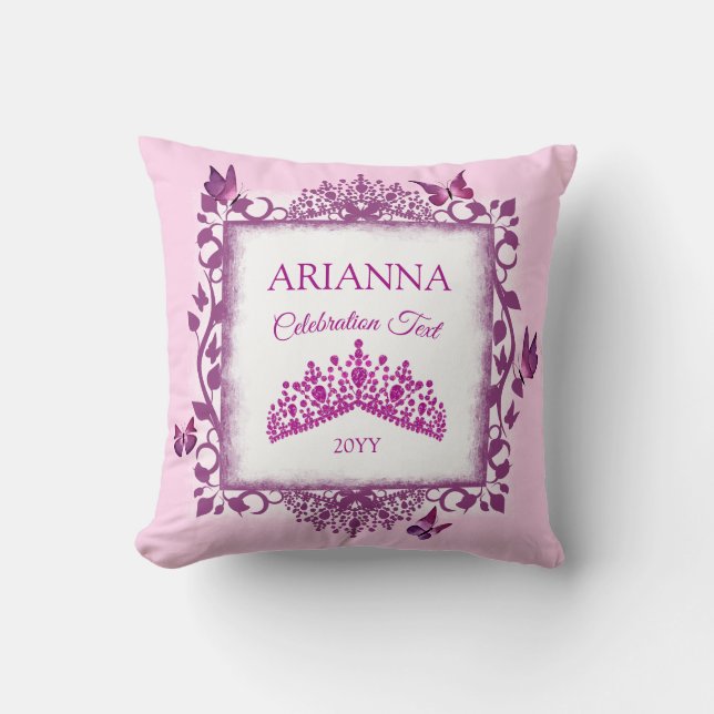 Almofada Tiarara Violeta Personalizada & Borboletas Lembran (Frente)
