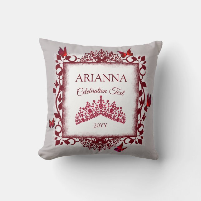 Almofada Tiaro Cinza Personalizado, Vermelho Borgonha, Borb (Frente)