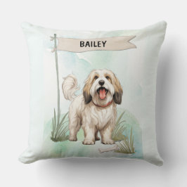 Almofada Tibetan Terrier Watercolor Personalized Dog